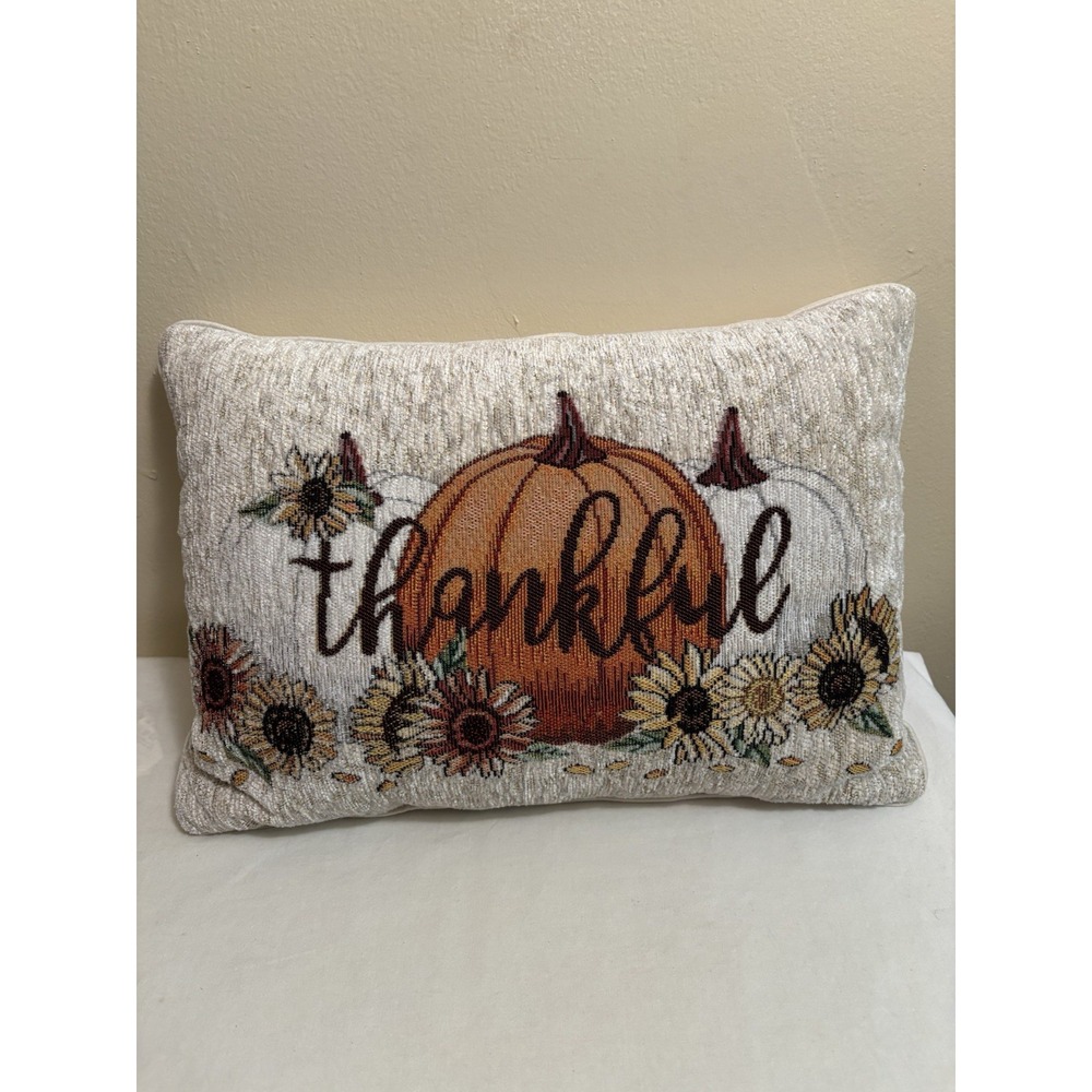 Embroidered Fall Pumpkin Throw Pillow Decorative Autumn Harvest Cushion 16x11